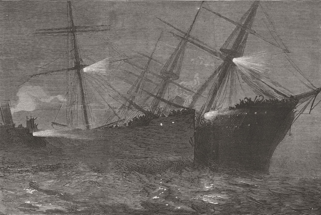 LANCASHIRE. Ship collision on the Mersey; City of Brussels & Kirby Hall 1883